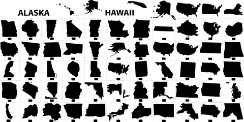 A Black and White Silhouette Map of the Fifty United States