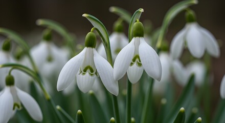 Fototapeta premium White snowdrop flowers close up
