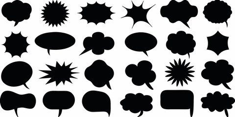 Collection of Black Speech Bubbles and Thought Bubbles in Various Shapes