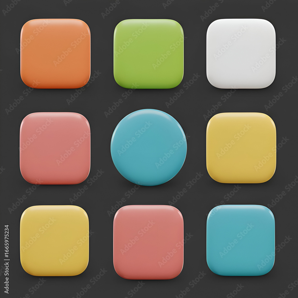 Poster colorful, flat design buttons in various shapes and colors. collection of diverse digital interface 