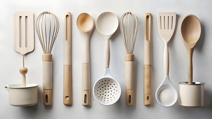 Collection of kitchen utensils and cooking tools