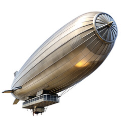 Fototapeta premium A vintage silver airship, also known as a blimp or zeppelin, isolated on transparent background, representing historical aviation and travel