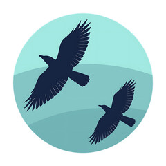 Fototapeta premium Two majestic silhouetted birds soaring gracefully through a serene sky with gentle cloud formations transparent background