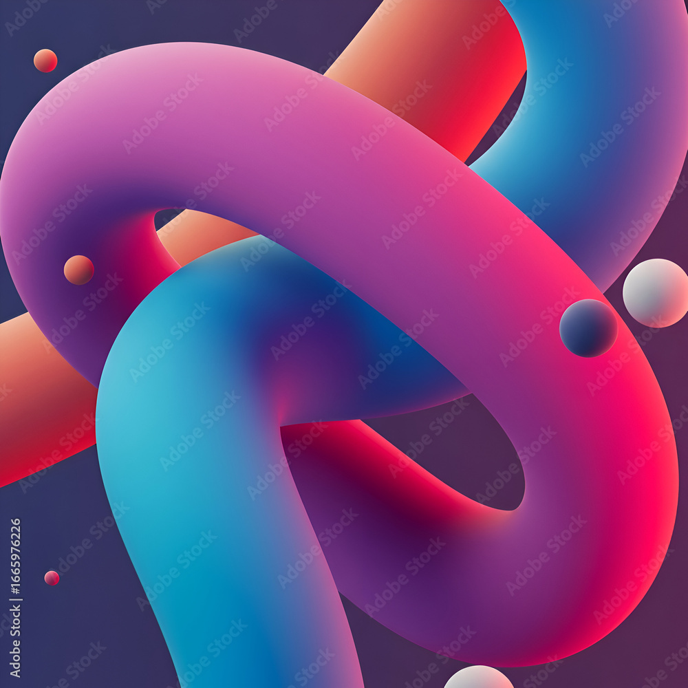 Poster abstract fluid forms in vibrant colors. intertwined, flowing shapes with a dark background. modern, 