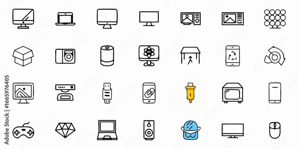 Poster modern gadgets and devices in a minimalist style provide digital solutions, perfect for tech and des