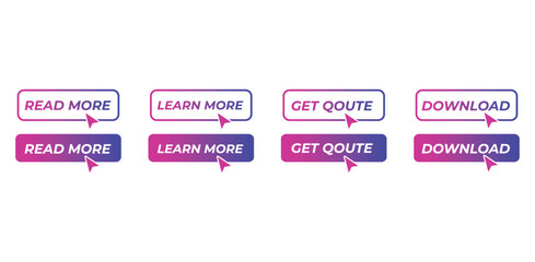 CTA button in pink & purple. Read more button with arrow pointer vector icons. Read more button, Learn More button, Get Quote button, Download button,  Black Color, Website Icon. 03.eps
