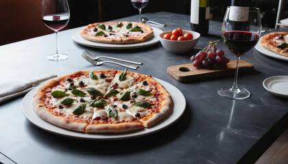 Gourmet Pizza with Wine Glass