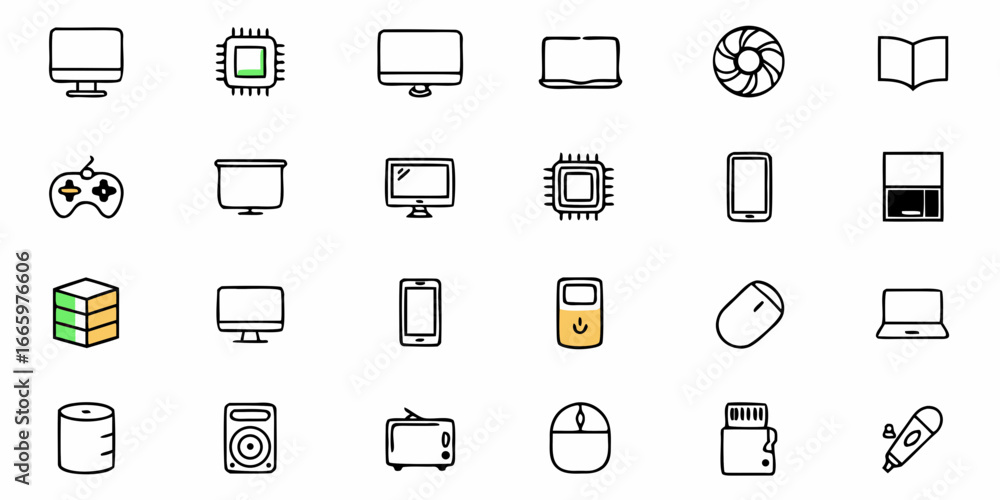 Poster modern tech devices and electronics, a collection of vector icons for digital projects and creative 