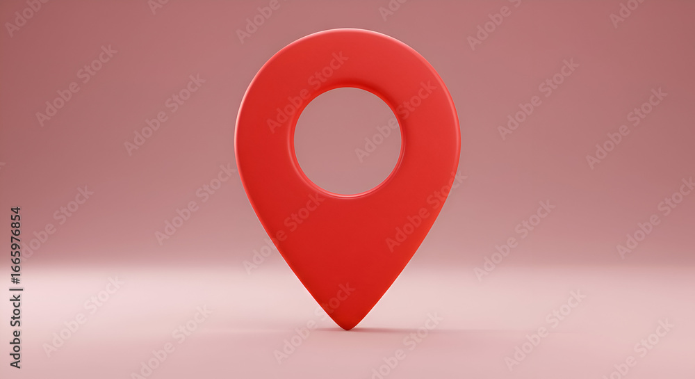 Poster red location marker icon in a minimalist design. simple, 3d model of a location pin displayed agains