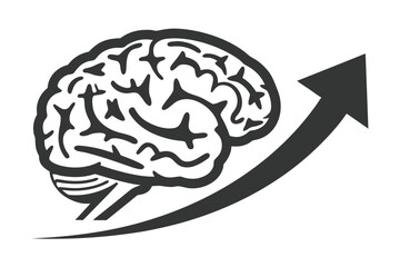 Brain with Arrow Icon Boost and Growth Sign on White Background Isolated