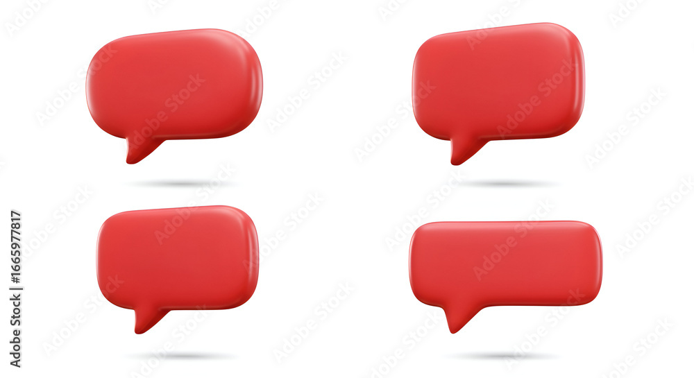 Poster red speech bubble graphic design elements with no people or setting. floating speech bubbles with 3d