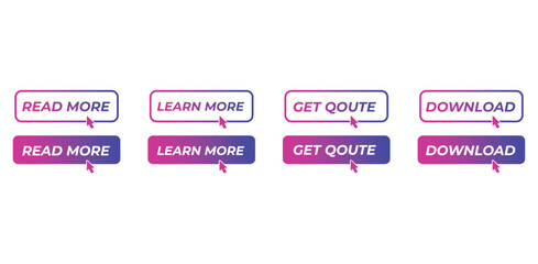 CTA button in pink & purple. Read more button with arrow vector icons. Read more button, Learn More button, Get Quote button, Download button,  Black Color, Website Icon. 02.eps
