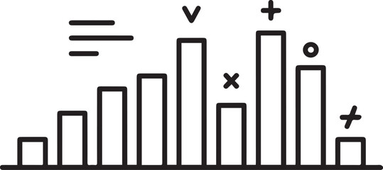 Bar chart with mathematical symbols and lines graph data