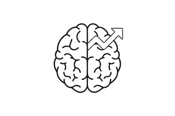 Brain Outline With Growth Arrow on White Background Concept