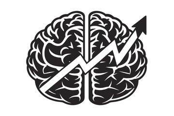 Brain Icon with Upward Arrow on White Background. Growth & Knowledge