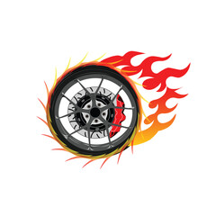 Cool design of racing car tire wheels with flame effect