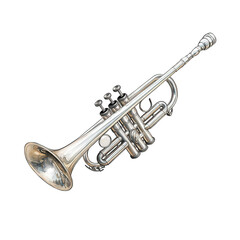 Obraz premium Shiny silver trumpet isolated on transparent background
