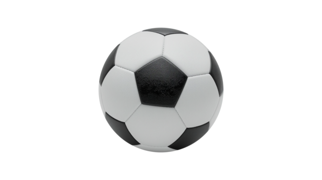 Black and white striped soccer ball on transparent background