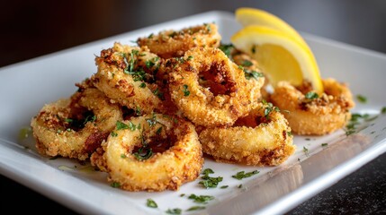 Fototapeta premium Crispy fried calamari on a plate