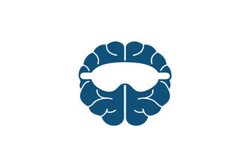 Blue Brain Icon with Glasses on White Background Concept