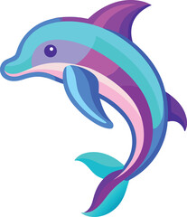 Colorful Cartoon Dolphin Illustration with Stripes on a White Background
