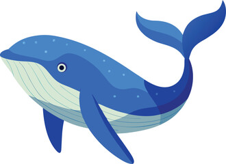 Obraz premium Cartoon Blue Whale Swimming Gracefully in the Ocean Vector Illustration on white background