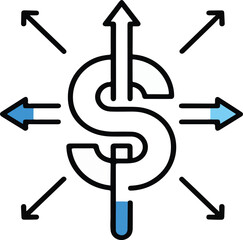 Financial Growth Symbol: An illustration showcasing the dynamic concept of financial growth, with a central dollar sign, symbolizing wealth and value, encircled by arrows.