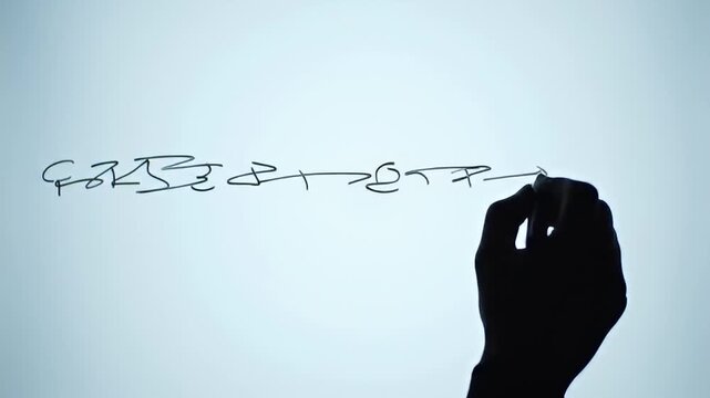 Silhouetted hand drawing scribbles on a bright, white surface