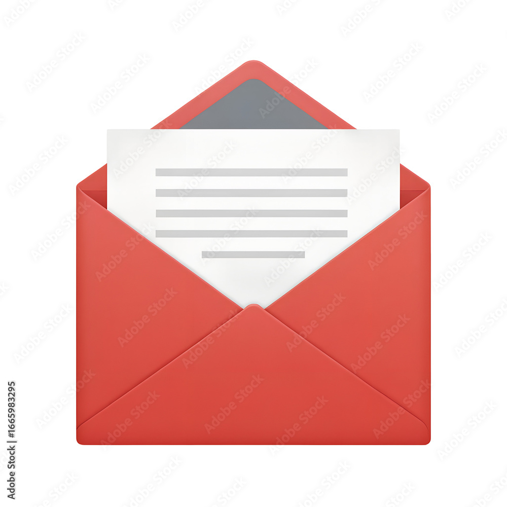 Poster red envelope with letter inside isolated on transparent background