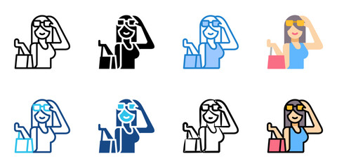 Fototapeta premium shopping girl icon set multiple style collection 