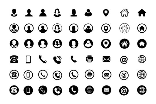 Vector Graphic of contact design template. company connection business card curriculum vitae icon set. Phone, website, address, location, office, fax and mail logo symbol sign pack. user profile icons