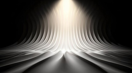 A digital illustration of a wave-like pattern with a bright light source at the top.