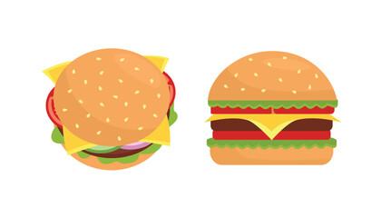 Set of burger illustration. Beef burger. Burger clip art. Collection of burger. Cheese hamburger. Food illustration. Fast food. 