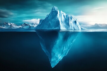Polar waters are home to an enormous iceberg that displays its covert underwater portion as a concept
