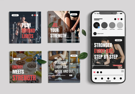 Fitness Gym Editable Social Media Post Template Layout