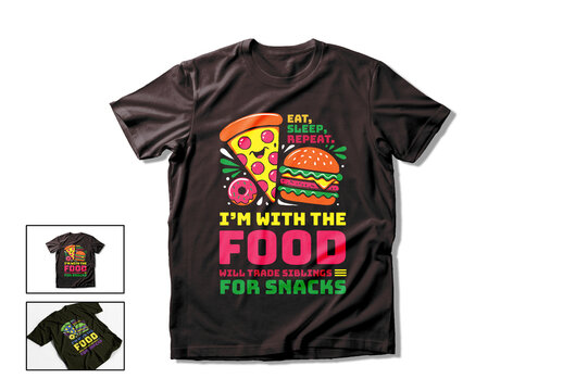 Humorous Food Tshirt Design with Pizza and Burger