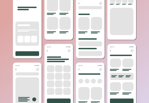Mobile App Wireframe Templates with Green Accents