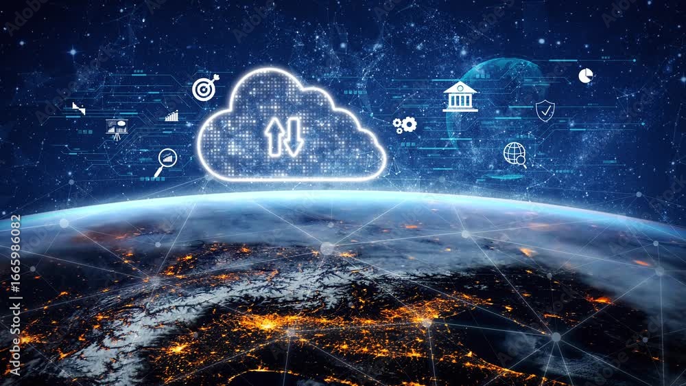 Poster cloud computing, cloud strategy, and cloud technology transforming digital infrastructure with scala