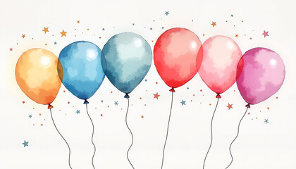 Obraz premium Watercolor balloons with stars against a light background 