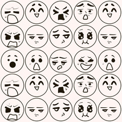 Cute doodle face seamless pattern. Different anime faces. Manga style isolated pattern.