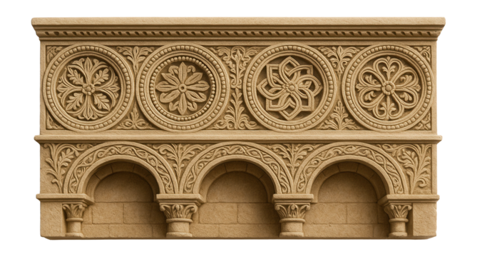 Romanesque border with circular and arch designs