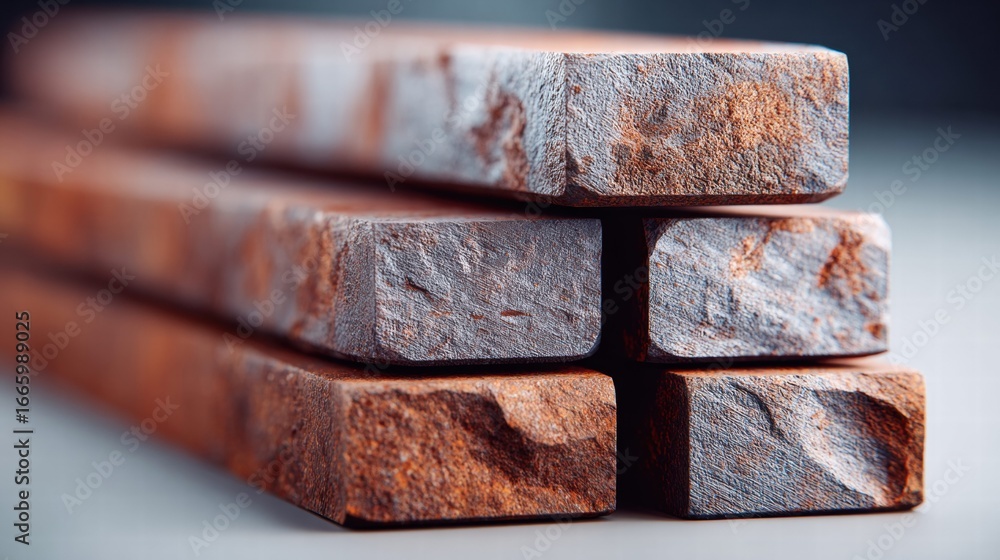 Poster stone blocks with textured surfaces and stacked in an organized arrangement for a building's base.