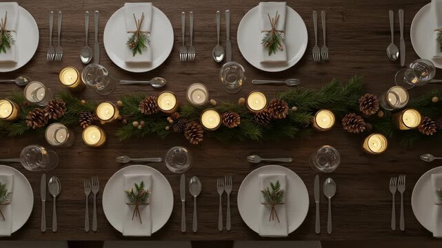 Setting Elegant Dinner Table for Festive Celebration Flat Lay