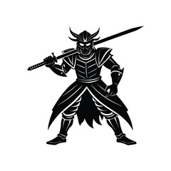 Fierce samurai warrior in full armor holding a katana sword ready for battle