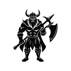 Fierce viking warrior with axe ready for battle illustration