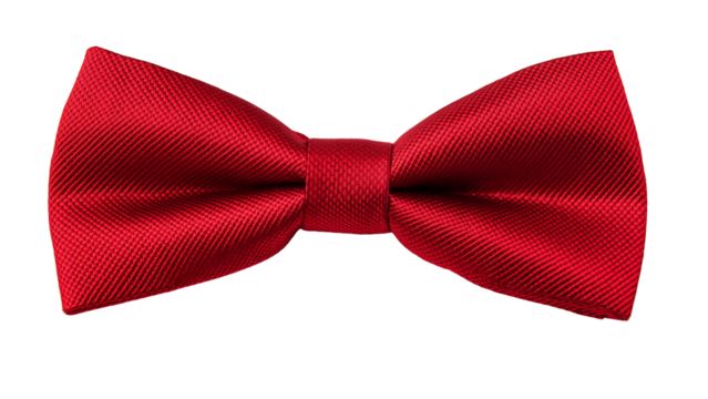 **Red bow tie on white background, front view. The red color of the men's bow tie is a classic and timeless style for various formal events or weddings. 