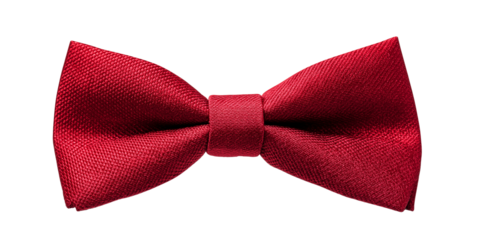 **Red bow tie on white background, front view. The red color of the men's bow tie is a classic and timeless style for various formal events or weddings. 