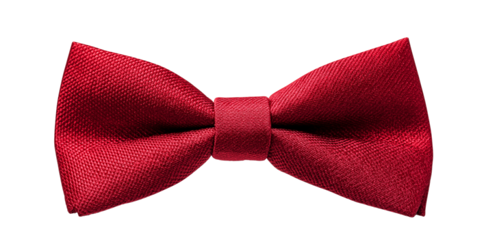 **Red bow tie on white background, front view. The red color of the men's bow tie is a classic and timeless style for various formal events or weddings.
