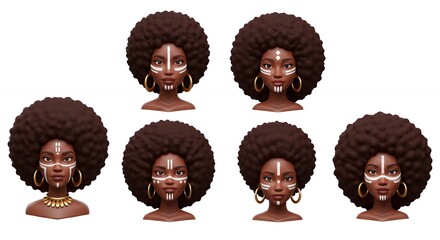 Diverse female portraits with afro hairstyles and unique designs