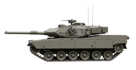 Modern Khaki Green Military Army Tank cutout isolated on transparent bg, png